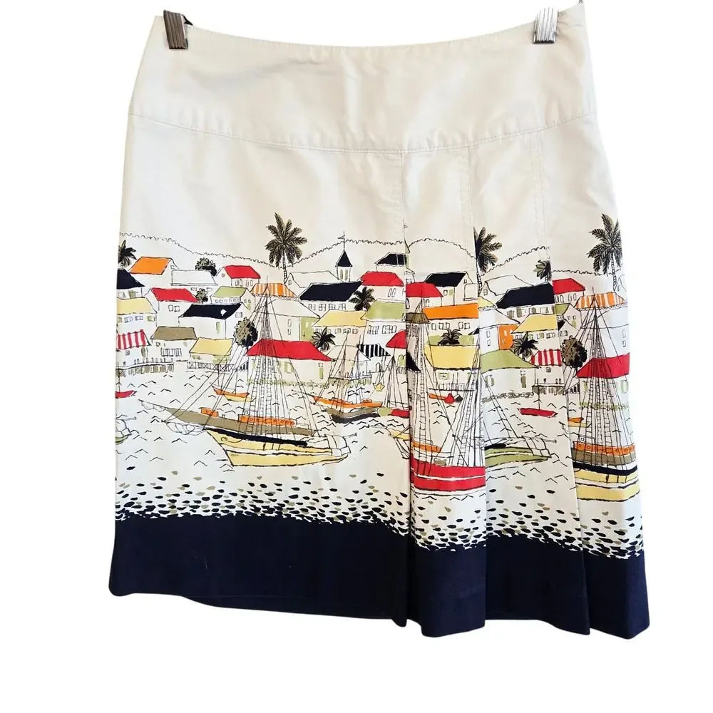 Size 4 – Eddie Bauer Coastal Town Print Cotton Skirt